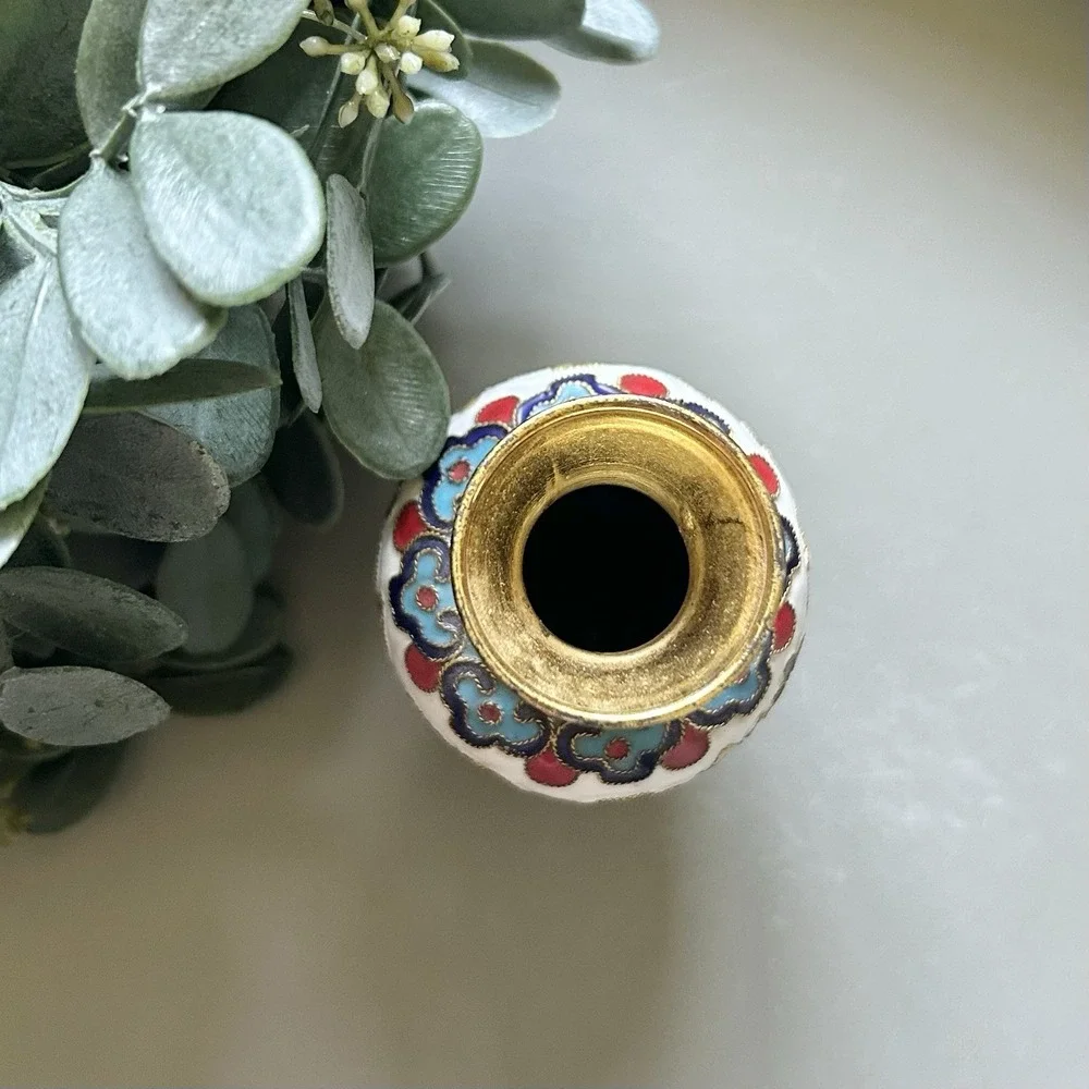 Amazing Vintage Asian Cloisonne Enamel Flower Vase 4